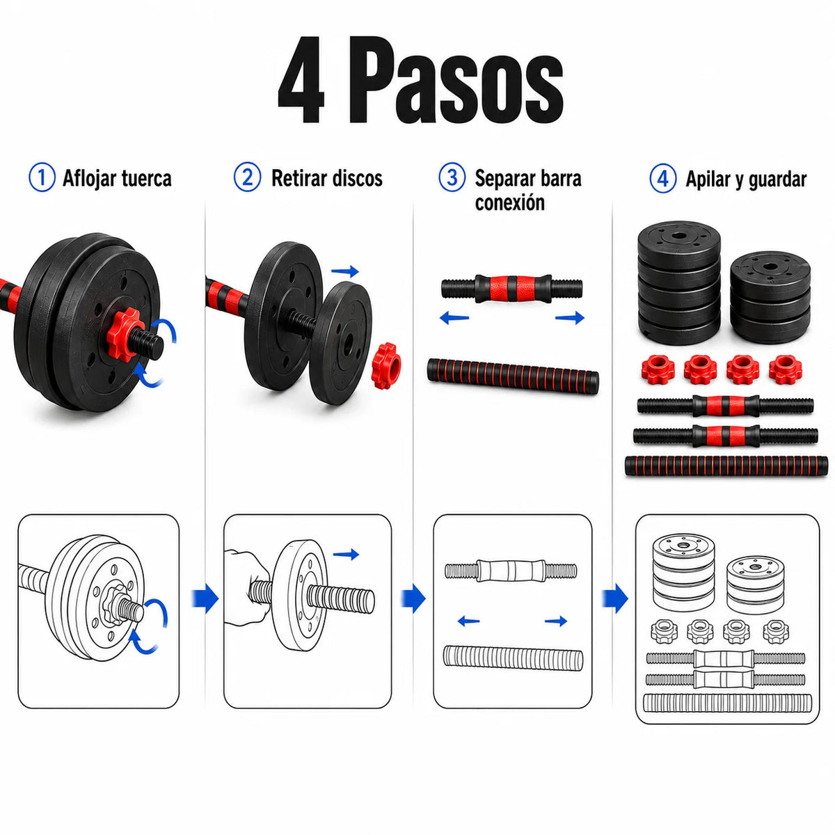 Dumbbells and Weight Kit 10kg 15kg 20kg 30kg 40kg, 2-in-1 Weight Set with Straight Bar and Coated Discs, Dumbbells for Home Fitness, Bodybuilding, Strength Training, Gym and Sports Exercises
